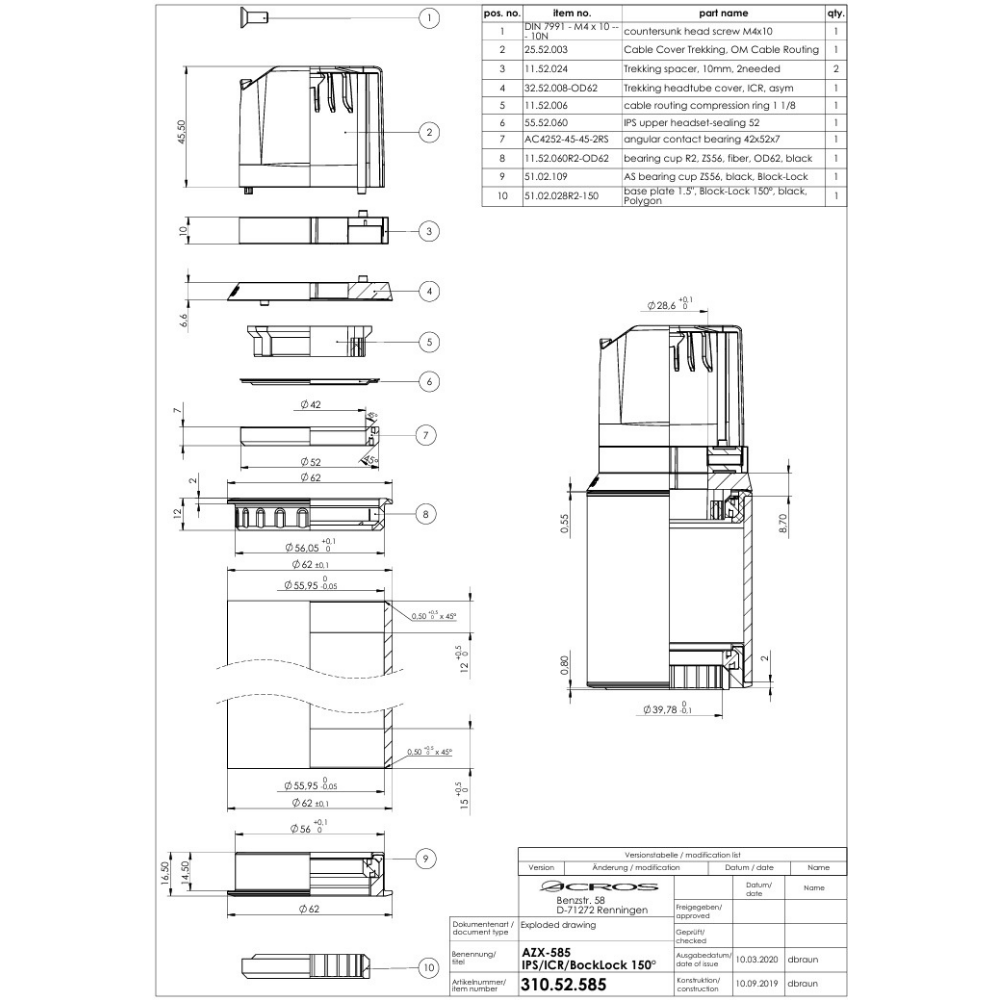 Balhoofdset – AZX-585 ZS56/28.6 ZS56/40 w/BlockLock